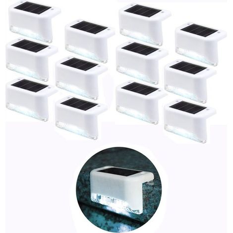 Lampe de clôture solaire étanche, lumière de pont solaire, lampe d'escalier, lampes solaires de jardin LED IP65 pour clôtures d'escalier de patio (Lumière blanche-Blanc, 12 PCS)