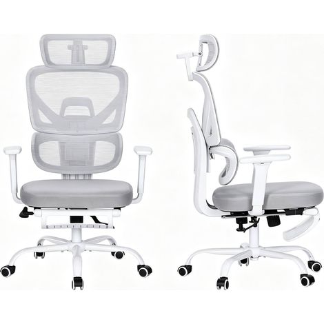 Sedia da ufficio ergonomica girevole con poggiapiedi, rete grigia, HOMVRA (1/5)