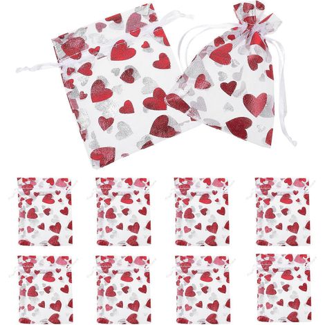 100 Stück herzförmige Organzabeutel, Bonbonbeutel, Schmuckbeutel, kleine Geschenktüten mit Kordelzug, herzförmige Gastgeschenktüten-10X8CM (1/3)
