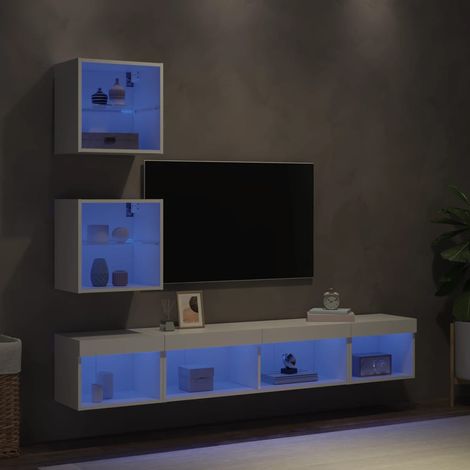 Muebles de TV de pared con LED 5 pzas madera ingeniería blanco vidaXL (1/5)