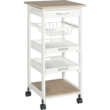 Carrello da cucina 37 x 37 x 82 cm multi-vano vassoi rimovibili soggiorno finitura opaca scandinava lineare in MDF bianco 210001000