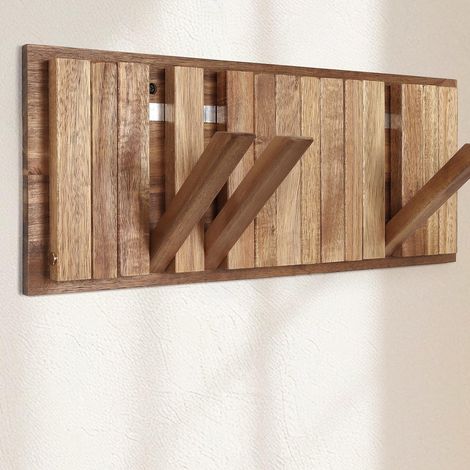 Barre de porte-manteaux en bois de style rustique avec 8 crochets : 42,5 cm crochets muraux pliants magnétiques peu encombrants pour couloir salle de bain – porte-manteau mural jusqu’à 15 kg pour (1/5)