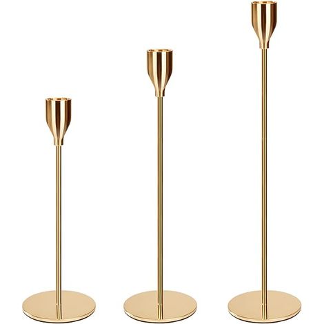QAZQA Chandelier Bougeoir à Simple Tête 3 Tailles 23/28/33 cm en Métal, Or Bougeoir Détenteurs de Mariage Fête Candélabre Décoratifs pour Noël Cadeau d'anniversaire Décor à La Maison (1/5)