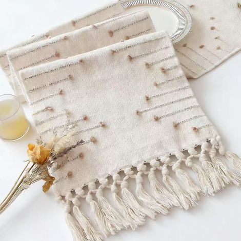 Chemise De Table - 12 X 90 Pouces - Coton Et Polyester - Finitions À Pompons - Pour Salle À Manger Chambre Ou Événements - 1 Pièce (1/5)