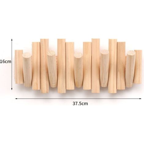 Lntyq Patère Murale 5 crochets, en Bois Naturel, 37,1x16,5x4,4 cm