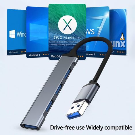 Adaptador concentrador USB multipuerto 4 en 1 con 1 puerto USB 3.0 y 3 puertos USB 2.0 para MacBook Pro, portátiles Windows y otros dispositivos con interfaz USB (concentrador USB) (1/4)