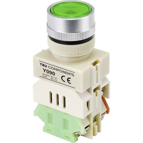 TRU COMPONENTS TC-9219092 Y090 Drucktaster 250 V/AC 5 A 1 x Ein/(Ein) rastend Grün (Ø) 30 mm 1 St. (1/3)