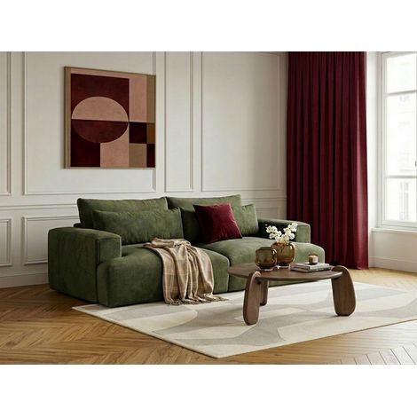 BOBOCHIC - Canapé droit fixe 3 places assise profonde TWINY tissu lisse   Vert