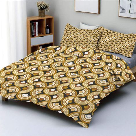 Parure de lit 3 pièces avec Housse de Couette, Motif Abstrait Funky Demi-Circulaire, Cercles en Spirale, décoration Artistique avec 2 taies d'oreiller, Gris souci Cannelle, Cadeau pour (1/5)
