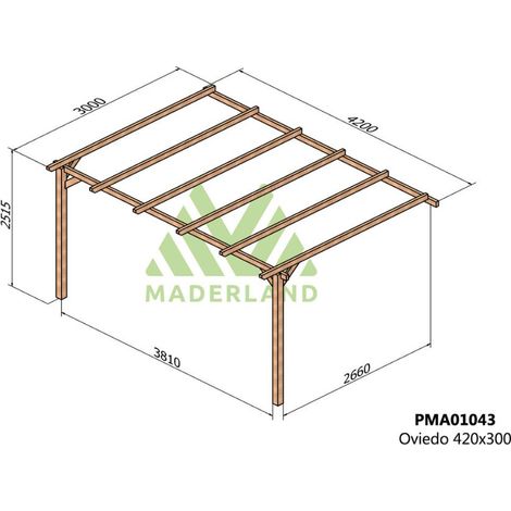 Pérgola de Madera Maciza Adosada Oviedo (Maderland) - 420 x 300 cm (1/3)