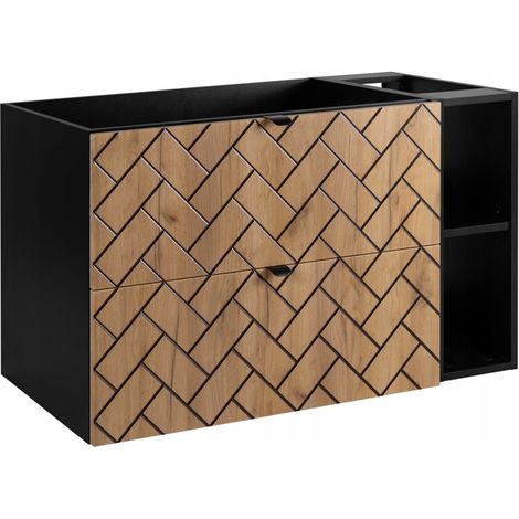 Rodan Waschbeckenunterschrank 100 cm, Braun Matt, 46 x 100 x 60,7 cm, ohne Waschtischplatte, mit schwarzem Badregal, feuchtraumgeeignet, Badmöbel
