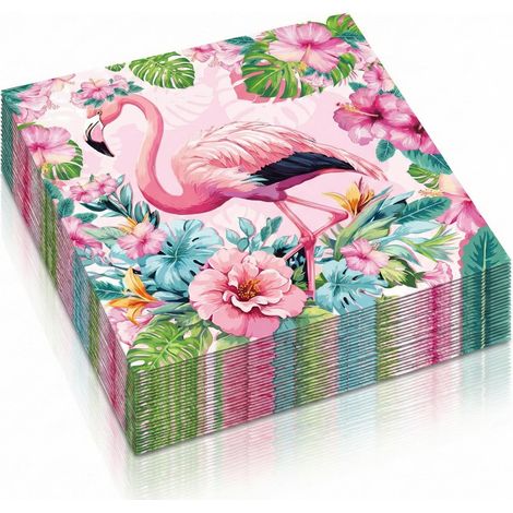 Lot de 60 serviettes en papier motif flamant rose - 33 x 33 cm - Décoration de table pour anniversaire, fête d'été, fête de jardin, jetable - Accessoire de décoration de table pour filles et femmes (1/5)