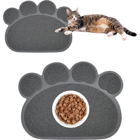 Mantel individual de PVC resistente para gatos y perros, comedero para cachorros y gatitos, bandeja con forma de pata, antideslizante (gris, 45 x 60 cm) (1/5)