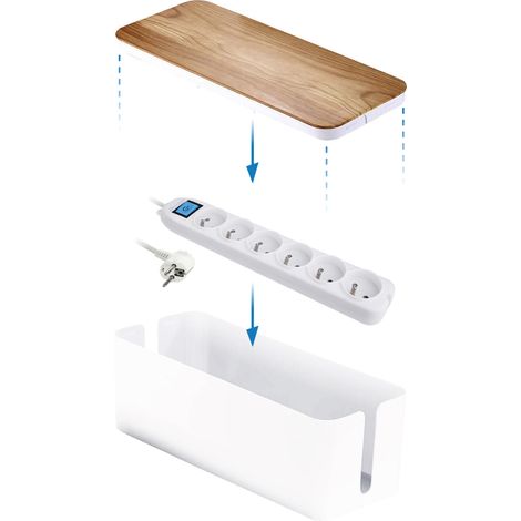 Boîte de Rangement pour câbles + Bloc Multiprise 6 Prises 16A, 1,5M, Blanc/Marron (1/2)