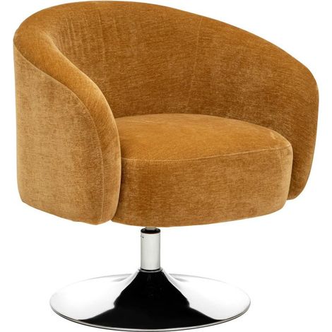 Fauteuil Pivotant Velours "Edith" 73cm Ocre (1/4)