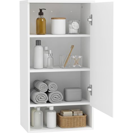 Meuble de salle de bain mural avec porte, 40 x 27 x 77 cm, blanc (1/5)