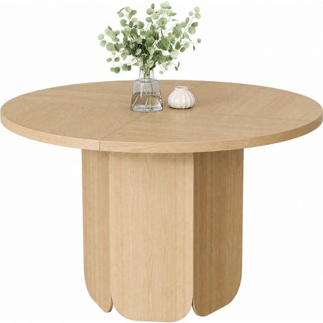 Tavolo da pranzo rotondo 120x120 cm in MDF color rovere per 4-6 persone, stile scandinavo - CHICFURN (1/5)