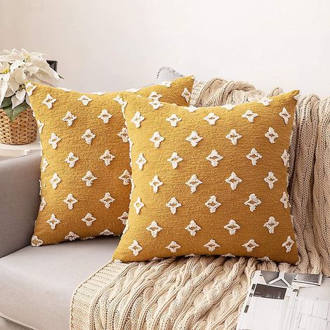 Set aus 2 dekorativen Kissenbezügen mit Jacquard-Rautenmuster, weiche quadratische Kissenbezüge. (1/3)