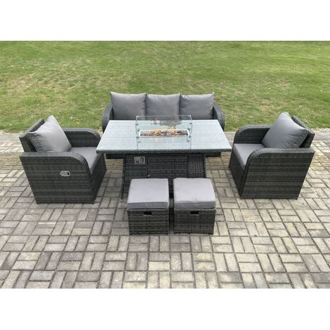 Fimous Ensemble Salon de Jardin Extérieur en polyrotin Table de foyer à gaz et Fauteuil avec Canapé 3 places 2 Petits tabourets Gris foncé mixte (1/5)