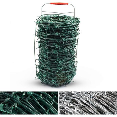 Rouleau de fil barbelé polyvalent de 50 m pour clôture pâturage, plastifié vert (1/4)