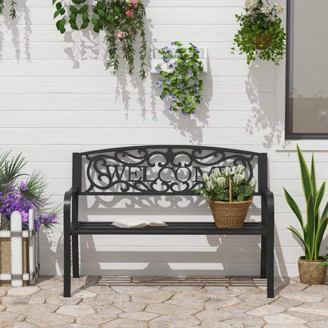 Banc de jardin 2 places 127x60x87 cm en métal noir, design moderne pour terrasse FloraGrace (1/5)
