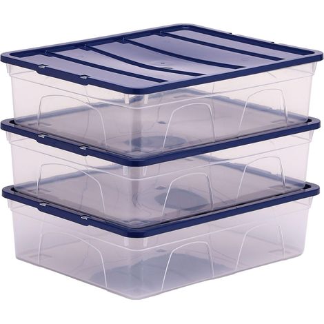 Boîte de rangement en plastique 12L, pack de 3, sans BPA et couvercles 100% recyclés, emboîtable et empilable, couvercle anti-poussière, 11x32x40cm, idéal pour la maison et le bureau (1/5)