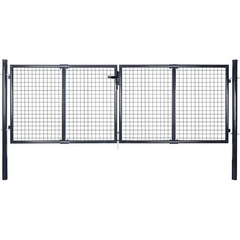 Portail de jardin-Portillon de jardin grillagé en acier galvanisé 300 x 75 cm gris (1/5)