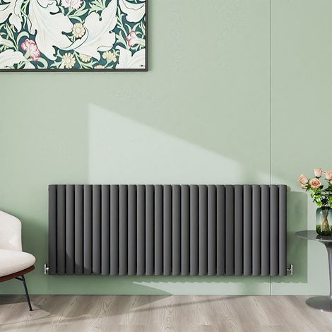 AICA 600x1593mm Anthracite Horizontal Designer Radiator Double Oval Column Heating UK