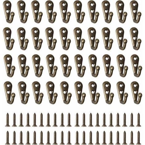 40 Pièces Crochet de Manteau Métal Crochets de Patères Manteau de Porte, Rétro Crochet Mural Crochet Patere avec 80 Vis Pour Cuisine Salon Chambre Derrière la Porte (Bronze） (1/5)