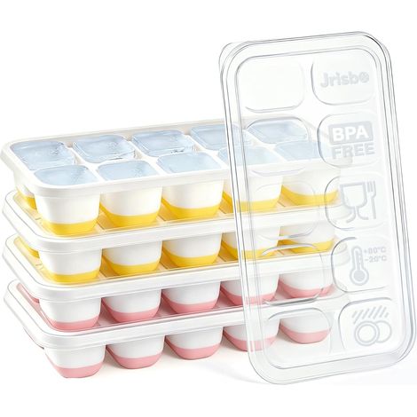Bandejas de silicona para cubitos de hielo con tapa, 4 moldes pequeños para cubitos de hielo (1/5)