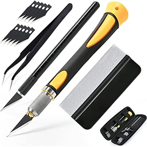 Kit de Cutter Précision, Contient 2 Cutter, 10 lames couteau, boîte rangement, Pince à épiler, Raclette, adapté l'art,au passe-temps, au scrapbooking, diy et la sculpture Set-b - (1/5)