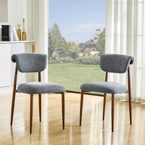 Lot de 2 chaises rembourrées tissu linge, dossier incurvé moderne, sans accoudoirs 48x58,5x83 cm - Gris (1/5)