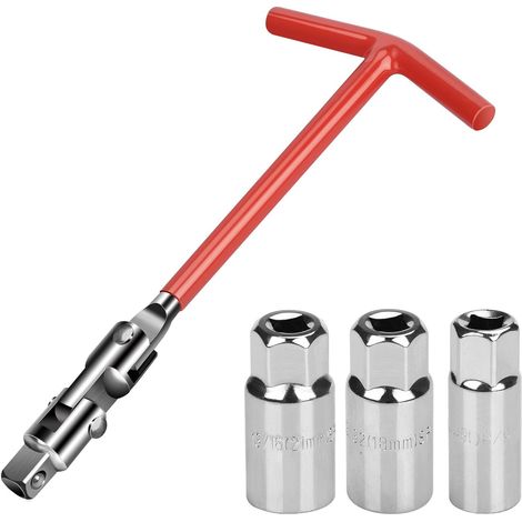 Jeu de 4pcs Clés à Bougie d'allumage/Clé à Bougie, clé à Douille à poignée en T 16 mm/18 mm/21 mm Universelle pour Voiture et Moto(Rouge) (1/5)