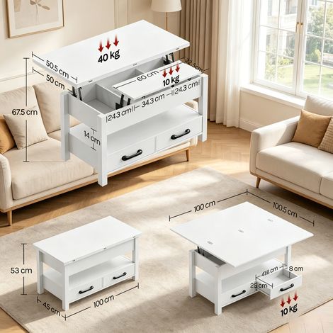 Mesa auxiliar con tapa elevable, mesa de centro, mesa de comedor extensible, mesa de oficina temporal (solo con 1 mesa de centro). (1/5)
