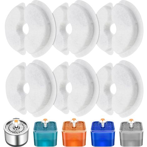 Wasserbrunnenfilter, 6 Ersatzfilter für 2 l und 2,5 l (67 oz und 84 oz) Katzenwasserbrunnen, Aktivkohle, Baumwolle und Harz mit dreifacher Filterung (1/5)