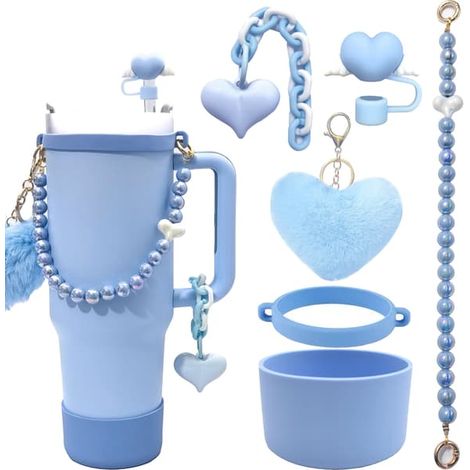 Kit d'accessoires Coupe Stanley avec chaînette à billes, paille en forme de fleur et pompon bleu M
