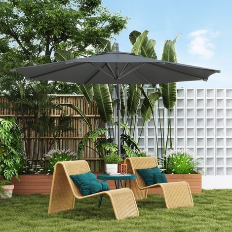 Ombrellone ottagonale pieghevole a sbalzo, diametro 3 m, ombrellone da giardino con base a croce, grigio scuro