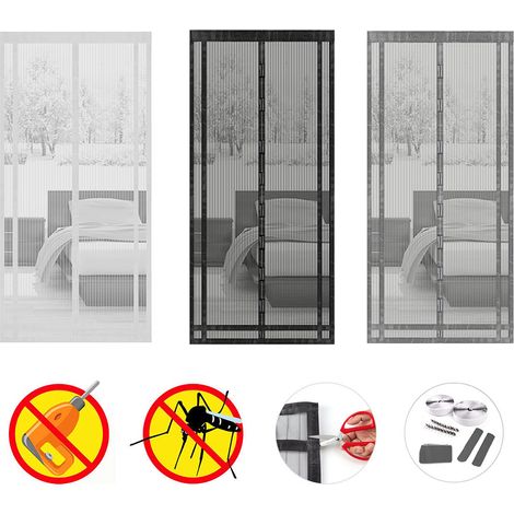 Sekey Insektenschutz Fliegengitter Moskitonetztür Zuschneidbar Türvorhang für Tür 220x100cm, 220x90cm, 220x80cm, 210x100cm, 210x90cm, 210x80cm, Grau