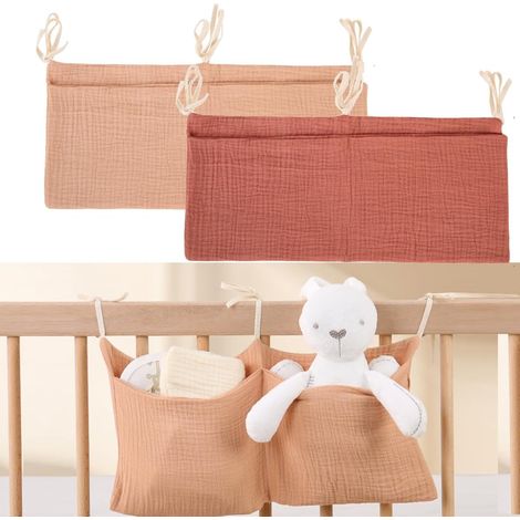 Lot de 2 organiseurs de lit de bébé à suspendre - Accessoires de lit de bébé - Table à langer pour chambre d'enfant - Sac à jouets - Panier à couches pour bébé - Crèche suspendue