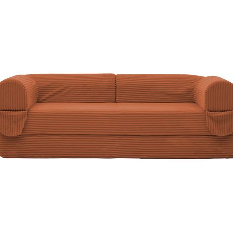 Divano letto 2 posti convertibile in velluto a coste arancione 190 x 78 x 65 cm HOMVRA (1/5)