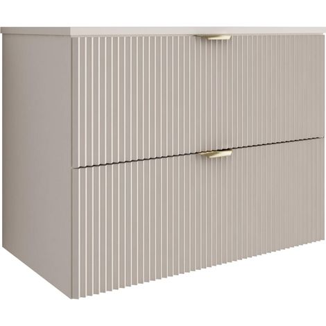 Mobile da bagno con frontale scanalato 80 cm con 2 cassetti, cashmere, con maniglia dorata, 80 x 47 x 60 cm (1/5)