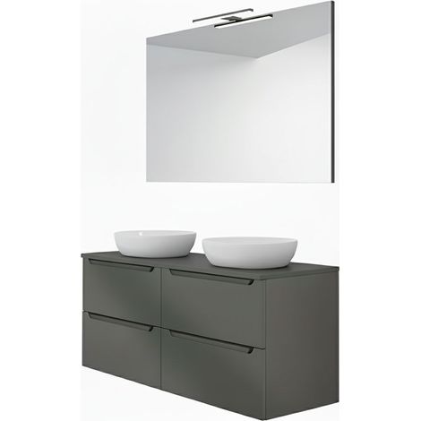 Kibath Mueble de baño con Lavabo, Espejo y Aplique LED VICTORIA 120x45 cm acabado Grafito mate 2 cajones suspendido