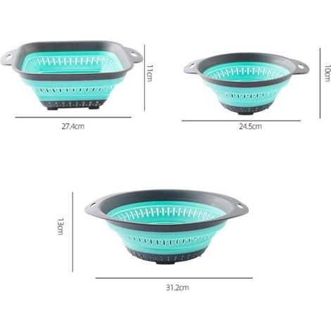 (Vert, lot de 3) panier égouttoir de cuisine pliable, panier de rangement égouttoir multifonctionnel en Silicone pour cuisine (1/3)
