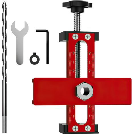 Positionneur D'installation de Porte D'armoire, Peut Être Ajusté de Haut en Bas de 15–75 mm, Serre Fermement le Trou D'installation du Rebondeur, à Différents Styles de Portes D'armoire (rouge) (1/5)