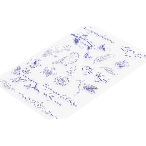 Tampon en caoutchouc transparent avec motif oiseau et fleur et matrices de découpe pour loisirs créatifs (scrapbooking, etc.) (1/5)