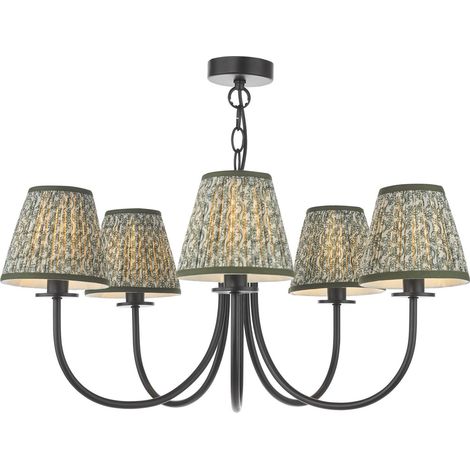 Dar Becca Suspension Becca à 5 lumières, bras articulés, noir mat avec abat-jour (1/2)