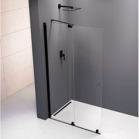 Polysan Rolls Line - Puerta de ducha de 120 x 200 cm, Antidrop, cristal transparente/negro mate MS5-120B (1/5)