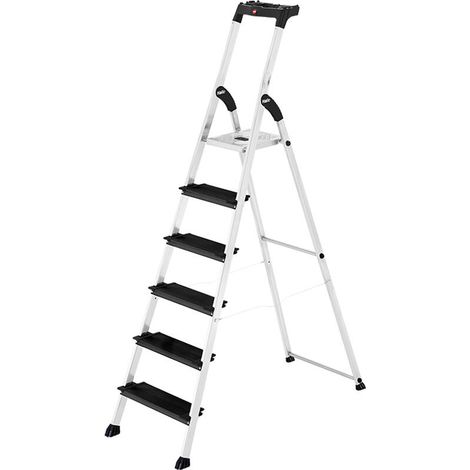 Escalera de tijera profesional de aluminio HAILO XXL Blackline de 6 peldaños con bandeja para herramientas HAILO (1/5)