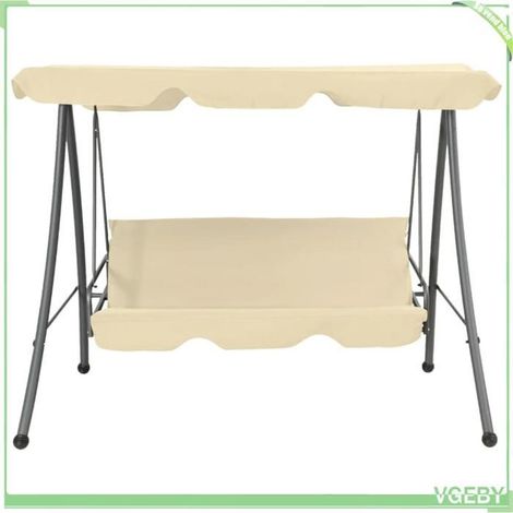 Balancelle d'extérieur avec auvent - FAFEICY - 43237 - Blanc sable - 2 places - 192x118x(167-175) cm (1/5)