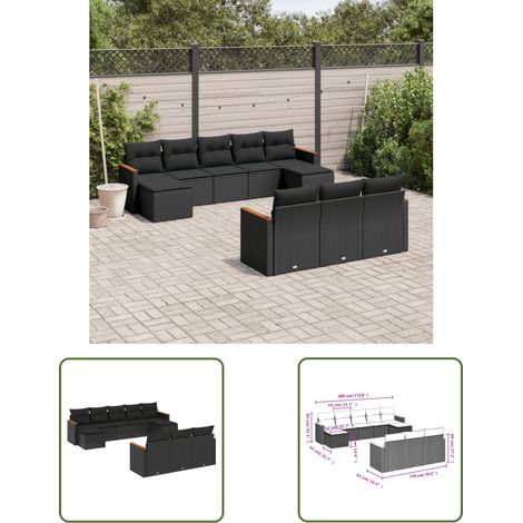 The Living Store 10-tlg. Garten-Sofagarnitur mit Kissen Schwarz Poly Rattan - Gartensofas - Outdoor Möbel - Lounge Set - Gartenlounge - Rattan Sofa (1/3)